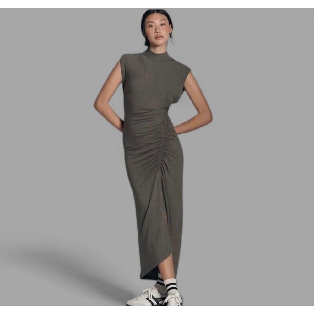 Anthropologie Daily Practice Ruched Jersey Maxi Dress Brown Saw 1X